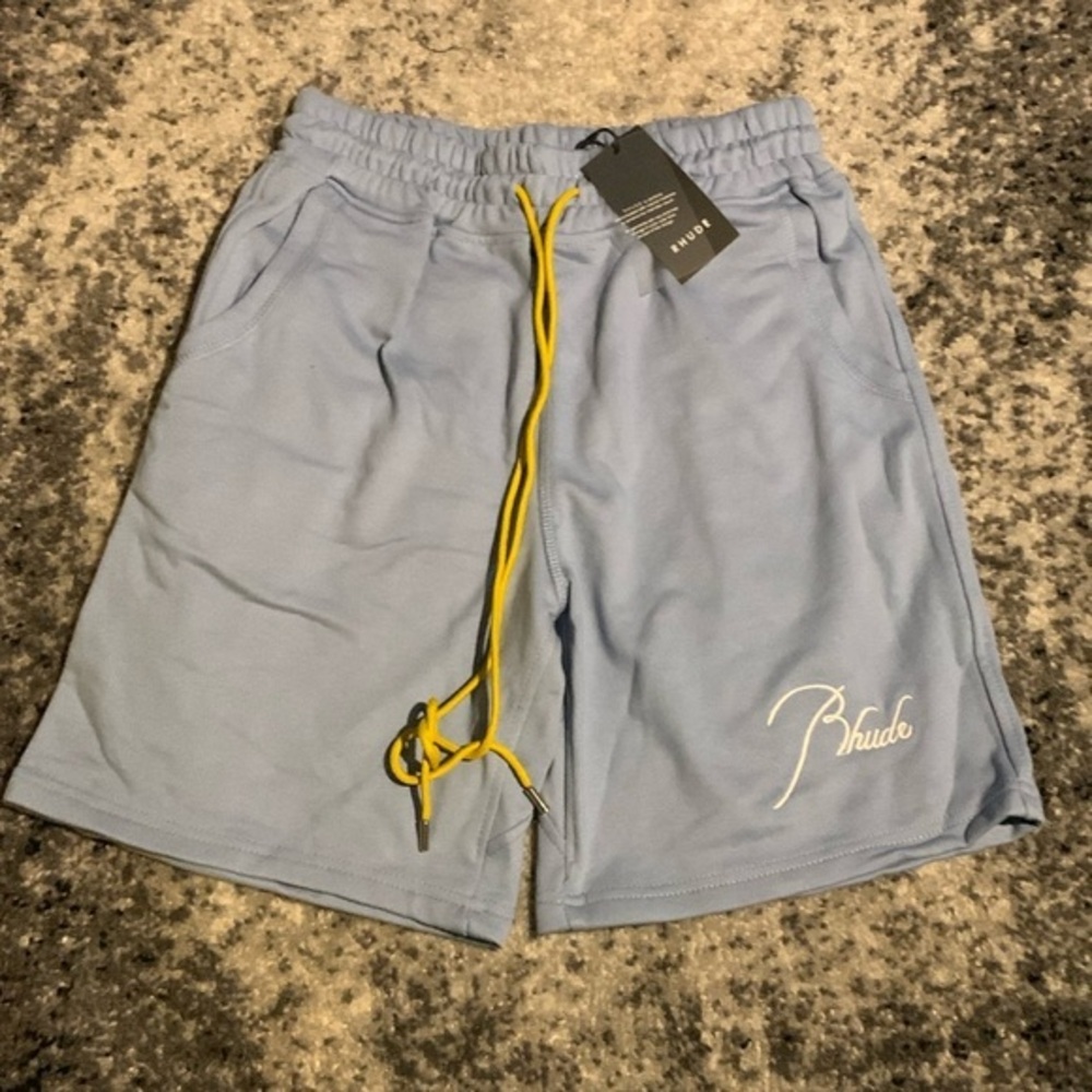 Rhude light Blue Casual Shorts White RH Logo Cotton Men’s size Large
